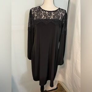 Lace Yoke scoop Neck Dress Size large -‎ Black
